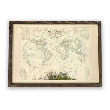 Tablou cu ramă din lemn Globe, 70 x 50 cm
