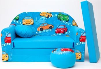 Canapeaua pentru copii Maşinuţe vesele - albastră